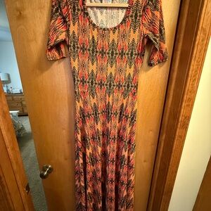 LuLaRoe Orange and Black Patterned Maxi Dress